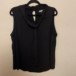 Black DKNY sleeveless tie neck top